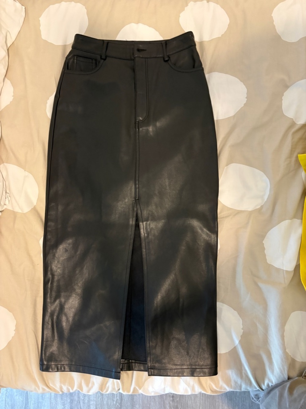 Dynamite Black Faux Leather Midi Pencil Skirt with Front Slit